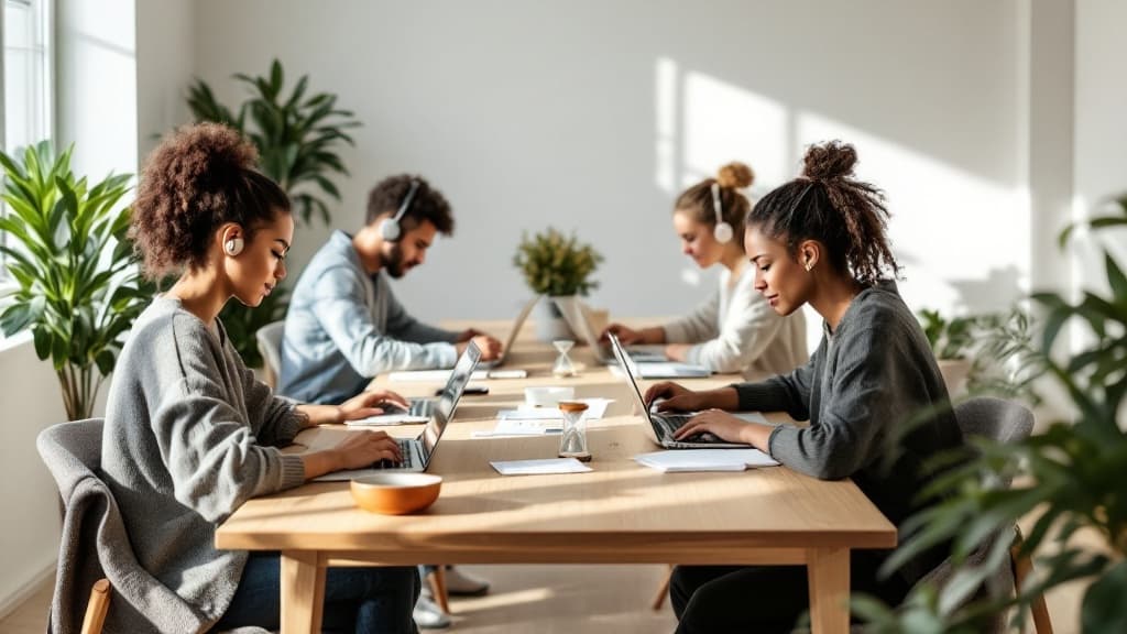 Remote workers collaborating in a focused session